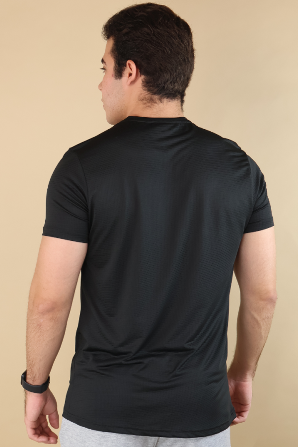 Playera Hombre Fitness Negro Manga Corta Secado Rápido